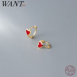 Stud WANTME 925 Sterling Silver Romantic Love Heart Red Enamel Piercing Earrings Women Simple Circle Party Wedding Jewellery Ear Buckle 230807