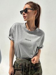 Women's T Shirts Classical Letter Print Womens Cotton Tee Clothing Creativity Oversize Street Short Sleeve Vintage Simple Tops Female