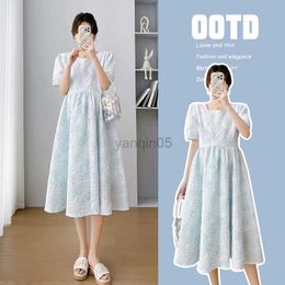 Maternity Dresses 8837# 2023 Summer Korean Fashion Maternity Midi Dress Elegant A Line Loose Clothes for Pregnant Women Elegant Pregnancy HKD230808