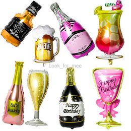 Happy Birthday Black Gold Champagne Wine Bottle Helium Balloon Valentine's Day Wedding Bridal Shower Birthday Party Decoration HKD230808