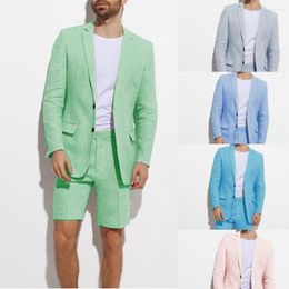Men's Suits 2023 Latest Summer Mint Linen Suit Beach Wedding Groom Slim Fit Short Pants 2 Piece Casual Costume Homme Man Custom Made