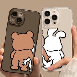 Funny Bear Bunny Couple Phone Case for IPhone 14 13 12 11 Pro XS Max Mini 7 8 14 Plus SE2 X XR Shockproof Cover Capa Fundas Skin