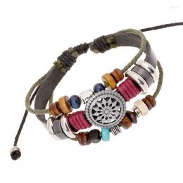 Charm Bracelets KYSZDL Fashion Jewelry Leather Bracelet Women Casual Alloy Sun Flower Beaded Rope Woven Vintage Punk Men