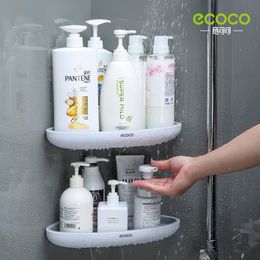 Bathroom Shelves ECOCO Corner Organiser Shelf Shampoo Cosmetic Storage Rack Wall Mounted Kitchen Household Items Accessories 230807