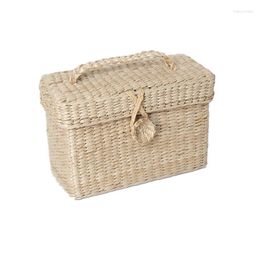 Storage Baskets Wovenwomen Handmade Small Straw Basket Woven With Lid Makeup Oraganizer Box