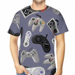 Men's T Shirts Old School Video Game Controllers Repeating Pattern 3D Print Polyester T-shirt Men Short Sleeve TShirt Sports Streetwear Tops