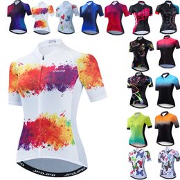 Cycling Shirts Tops Cycling Jersey Women Bike Mountain Road MTB Top Female Bicycle Shirt Short Sleeve Racing Riding Clothing Summer Lady Orange pink 230807