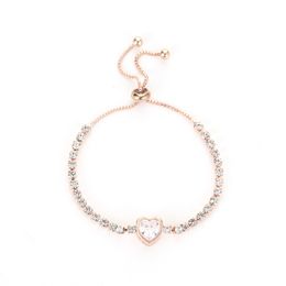 American Fashionable Rose Gold Loving Heart Zircon Bracelet Simple Alloy Diamond Women's Brace Lace Bracelet