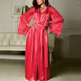 Women's Sleepwear Solid Colour Satin Comfortable And Floor Length Nightgown Fashion Silk Lace Lingerie Sexy Robe