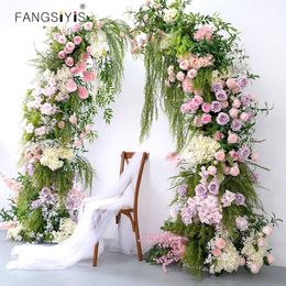 Decorative Flowers Wreaths Pastoral style Wedding Backdrop Props Horn Archs With Artificial Moon Shape Flowers Row Arrangement Party Arch Marriage Decor 230808