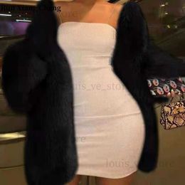 Fur Coat Imitation Fur Round Neck Medium Long Sleeved Large Black and Blue Women's Clothing Coats Fur Coat Women Faux Fu T230808