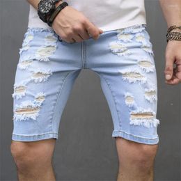 Men's Jeans 2023 Shorts Elastic Tight Denim Pants Casual Light Blue Large Size Streetwear Ripped Pantalones Vaqueros Hombre