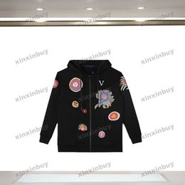 xinxinbuy Men women designer Sweatshirt Hoodie fish Ocean World Embroidery patch sweater Grey blue black white XS-2XL
