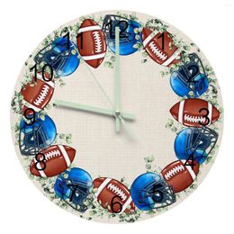 Wall Clocks Eucalyptus Leaf American Football Large Round Luminous Needles Clock Decor Room Hanging Ornaments Silent