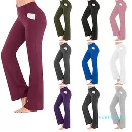 Women Summer Sports Activewear Yoga Pants Bootcut Flare Leg Tummy Control Stretch Quick Dry Dark Grey Wine Ion Grey Fitness Workou