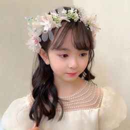 Hair Accessories Cloth Headdress Pearl Butterfly Pography Props Korean Style Headband Girl Flower Crown Hoop Children Wreath