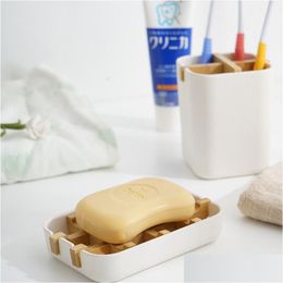 Soap Dishes High Quality Creative Modern Simple Bathroom 13.2X8.5X2.5Cm Anti Slip Bamboo Fibre Dish Tray Holder 5002 Q2 Drop Deliver Dhm9Y