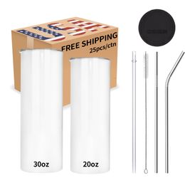 USA/CA Warehouse 20OZ Billet Stainless Steel Tight Sublimation Straight Drum with Straw 4.23