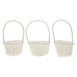 Dinnerware Sets 3 Pcs Crafts Kids Gift Basket Picnic Baskets Party Candies Handheld Woven Flower Vegetable White Plastic Child