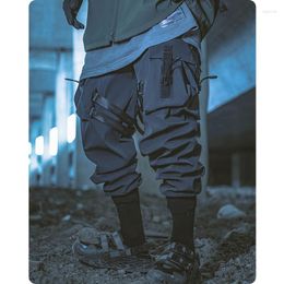 Men's Pants Unisex HipHop Function Tactical Clothing Ribbon Cargo Harajuku Multi Pocket Jogger Trousers Elastic Waist Streetwear