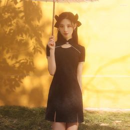 Ethnic Clothing Improved Cheongsam 2023 Female Summer Young Girl Small Man Can Wear Black Short Sexy Everyday