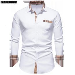 Men's Casual Shirts PARKLEES Autumn Plaid Patchwork Formal Shirts for Men Slim Long Sleeve White Button Up Shirt Dress Business Office Camisas 230807