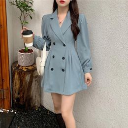 Casual Dresses Elegant Mini Blazer Dress Women Winter Long Sleeve Button Y2K Korean One Piece Vintage Fairycore Sexy Party