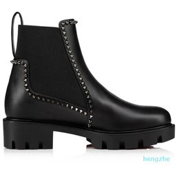 Design Sole Ankle Boots Women Booty Black Leather Ladies Bottes Booties