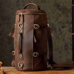 School Bags Original Crazy Horse Leather Backpack Men's Handbags Vintage Large Capacity Portable Travel Bag Cowhide Motorcycle Backpacks 230807