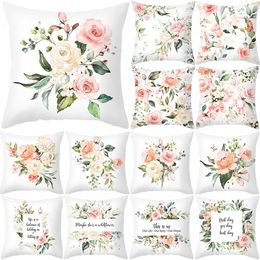 Pillow Case Spring Letter Print Flower Home Decor for Sofa Cushion Cover Polyester Drop Housse De Coussin 230807