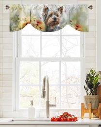 Curtain Flower Pet Dog Watercolor Butterfly Window Living Room Kitchen Cabinet Tie-up Valance Rod Pocket