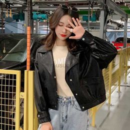 Women's Leather Faux Winter Black Jacket Women Streetwear Loose Moto Korean Fashion Y2K Harajuku Cropped Autumn HKD230808