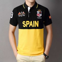 cotton polo shirt men's short sleeve fashion casual sports Spain black yellow stitching