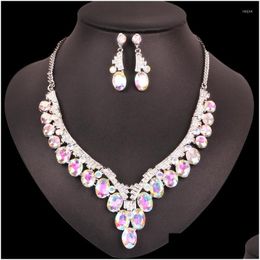 Earrings Necklace Set Luxury Sier Plated Spakling Crystal Party Accessories Bridal Costume Jewellery Drop Delivery Jewelry Dhgarden Dhm9A