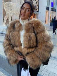 HJQJLJLS 2022 Winter Women Fashion Faux Raccoon Fur Coat Luxury Short Fluffy Fur Jacket Outerwear Women Fuzzy Coat Overcoat T230808
