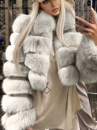 2023 Autum Winter Faux Fur Jacket Coat for Women Lapel Collar Soft Zipper Fluffy Long Sleeve Elegant Luxury Korea Fashion T230808