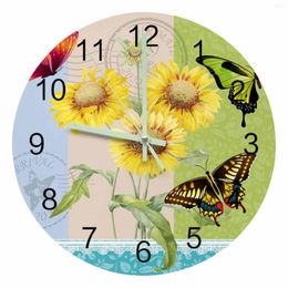 Wall Clocks Flower Sunflower Butterfly Postmark Luminous Pointer Clock Home Ornaments Round Silent Living Room Office Decor