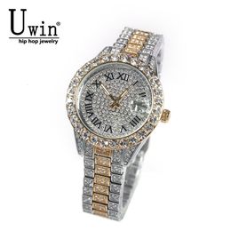 Wristwatches Uwin Small Dial Women's Watch Baby Pink Iced Out Quartz Clock Luxury Waterproof Wrist Watch Small Size For Women 230807