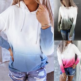 Women's Hoodies 2023 Autumn And Winter Gradient Hooded Sweater Long Sleeve Casual Versatile Top Loose Pocket Ladies Clothing Outside