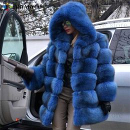 Winter Thick Warm Faux Fur Coat Women Plus Size Hooded Long Sleeve Jacket Luxury Bontjas Furry Womens Coat T230808