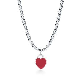 Tiffanyany necklace Pendant Jewellery 925 Sterling Silver Beads Necklaces for Women Round Bead with Pink Blue Red Black Colour Enamel Heart Necklace designer necklace