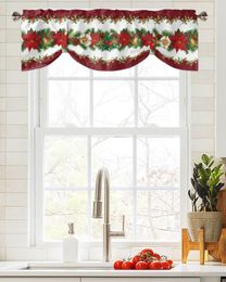 Curtain Christmas Flower Berry Bell Gift Window Living Room Kitchen Cabinet Tie-up Valance Rod Pocket