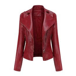 Women's Leather Faux Punk Rivet Jacket Spring Autumn Retro Turndown Collar Slim Casual Ladies Soft Moto Biker Outerwear HKD230808