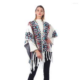 Scarves Women Spring Autumn Cashmere-like Knit Wrap Lady Ethnic Tassels Cardigan Fall Winter Loose Shawl Woolen Yarn Keep Warm Scarf