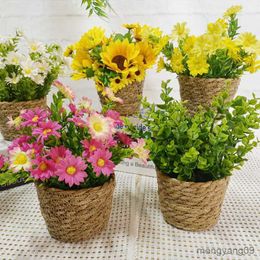 Planters Pots Simulasi bunga pot rumah desktop rotan keranjang bunga dan pot kombinasi R230808