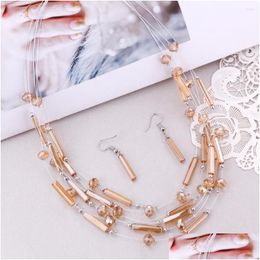 Earrings Necklace Set Bxw 2022 Fashion Crystal Glass Bead Wire Chain Jewellery Short And Female Drop Delivery Sets Dhgarden Dhptd