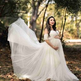 Maternity Dresses Maternity Maxi Gowns Dresses for Photo Shooting Elegnant Shouldless Short Sleeve Pregnancy Photography Dresses for Pregnant HKD230808