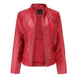 Women's Leather Faux 2023 Jacket Women Zippers Spring Autumn PU Mandarin Collar Red Motor Biker Coat Female Oversized HKD230808