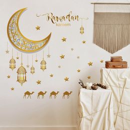 Wall Stickers Ramadan Moon Star Lantern DIY Decal Kareem Decoration For Home Islamic Muslim Mural Eid Mubarak 230808