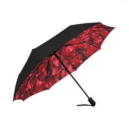 Umbrellas Rose Automatic Tri Fold Umbrella Sun Anti-UV Foldable Compact Light Weight Protection (Inside Printing) Travel